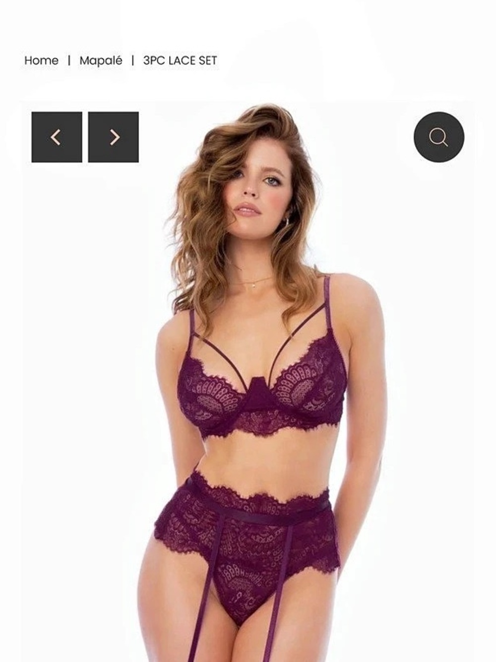 Mapale 3Pc Lace Set 3-Pc Lace Set in Purple Size XL NWT